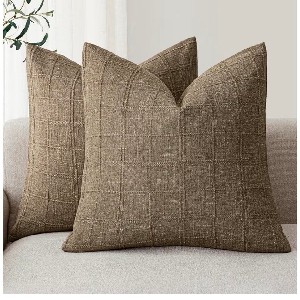 Brown Throw Pillow Covers, Linen, 22"x22"